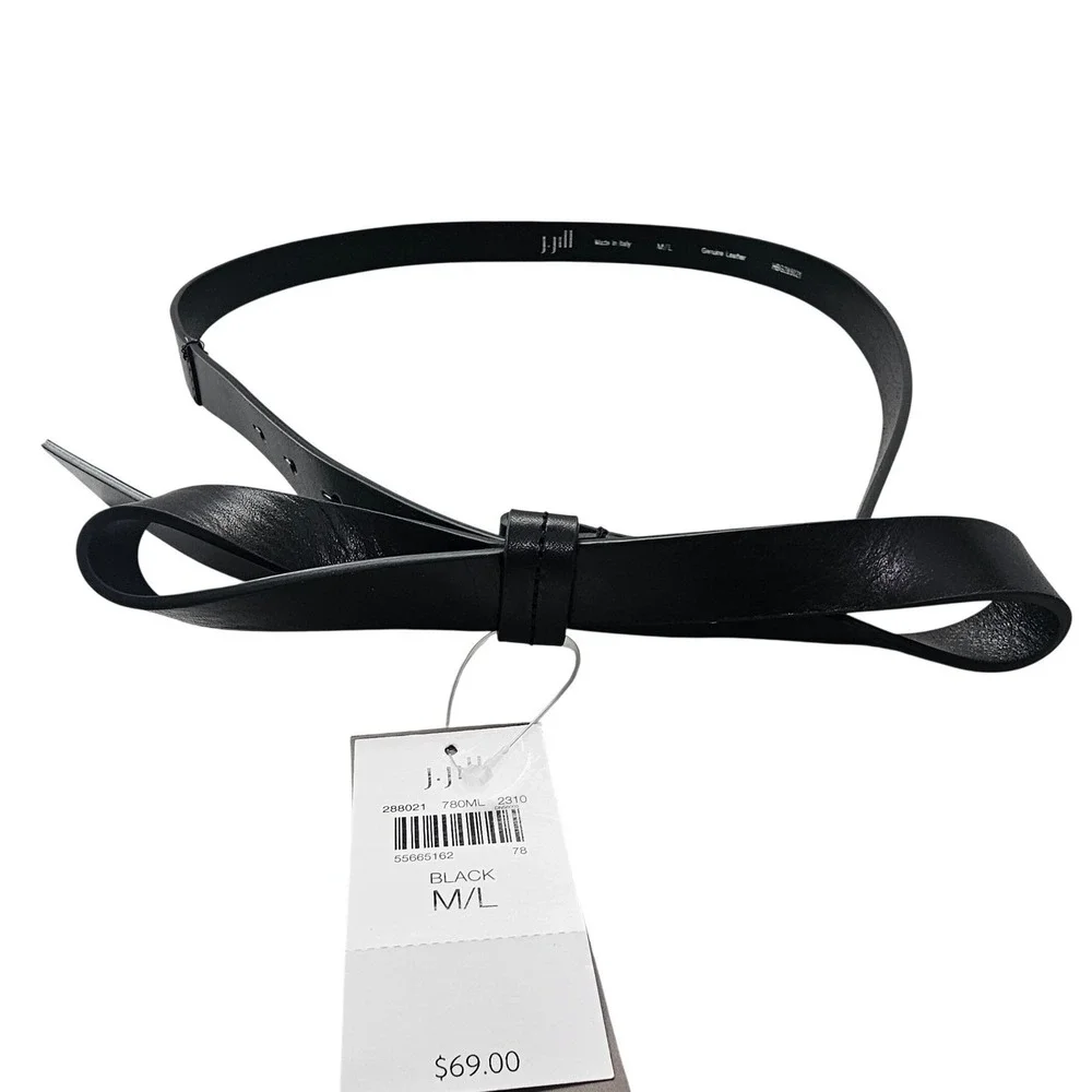 J Jill Black Leather Bow Belt M/L Minimalist Preppy‎ Coquette Capsule Office NWT